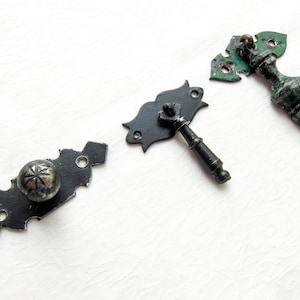 Various vintage black iron furniture pulls / Drawer or door handles for gothic, rustic or primitive side table decor
