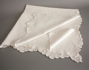 Antique Hand Embroidered Pillow Cover with Scalloped Border, Spanish Off-White Bedding Cotton for craft