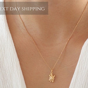 18 Karat Gold Plated Turtle Charm Necklace - Premium Stainless Steel Chain - Durable Tarnish Free Chain - Layering necklace - Gift for her
