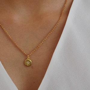 Gold Disc with cubic zirconia pendant - Gold Disc Necklace -Minimal Jewelry - Layering necklace