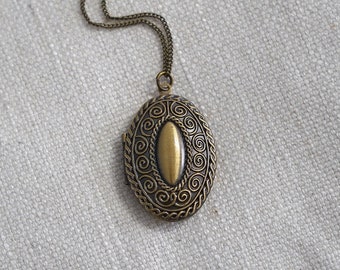 Large Oval Antique Bronze Locket Necklace - Long Layering Necklaces for Women - Bronze Locket - Personalized Necklace - Boho Jewelry