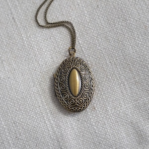 Large Oval Antique Bronze Locket Necklace - Long Layering Necklaces for Women - Bronze Locket - Personalized Necklace - Boho Jewelry