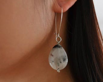 Rutilated Quartz Earrings- Crystal Dangling Earrings - Tear Drop Rutile earrings - bohemian Jewelry - Wire wrap Crystal earrings