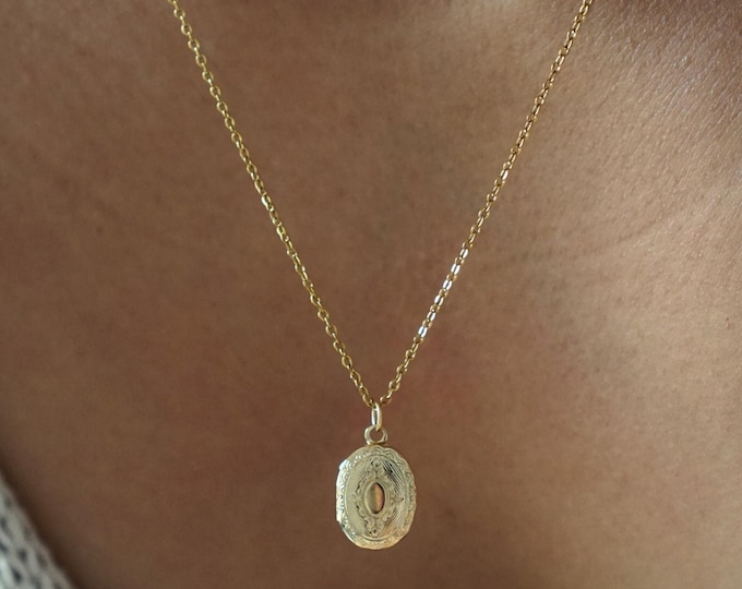 Gold Oval Locket Necklace, Tiny 14k  gold plated photo charm, Custom Memorial Gifts, Custom Pet Portrait, Anniversary Gifts