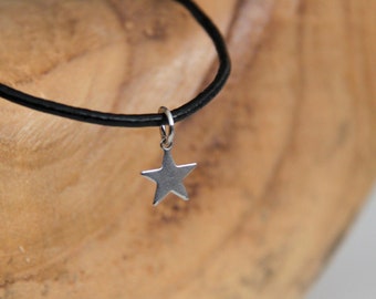 Mini Star Choker Necklace - Black Leather Necklace - Choker Leather Necklace - Grunge Jewelry - Silver Star Jewelry