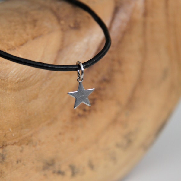 Mini Star Choker Necklace - Black Leather Necklace - Choker Leather Necklace - Grunge Jewelry - Silver Star Jewelry