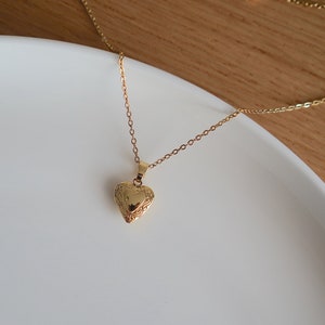 18k verguld hart medaillon sierlijk hart medaillon met foto's medaillon charme ketting liefde medaillon cadeau voor haar Valentijnsdag cadeau afbeelding 3