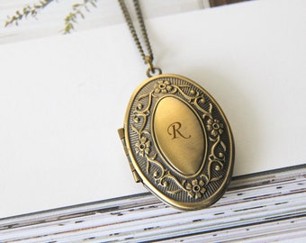 Personalized Oval Locket Necklace - Initial Stamped Necklace