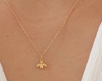 18 Karat Gold Plated Bee Charm Necklace - Premium Stainless Steel Tarnish Free Chain - Dainty Layering Gold Necklace - Minimalist Jewelry