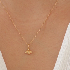 18 Karat Gold Plated Bee Charm Necklace - Premium Stainless Steel Tarnish Free Chain - Dainty Layering Gold Necklace - Minimalist Jewelry