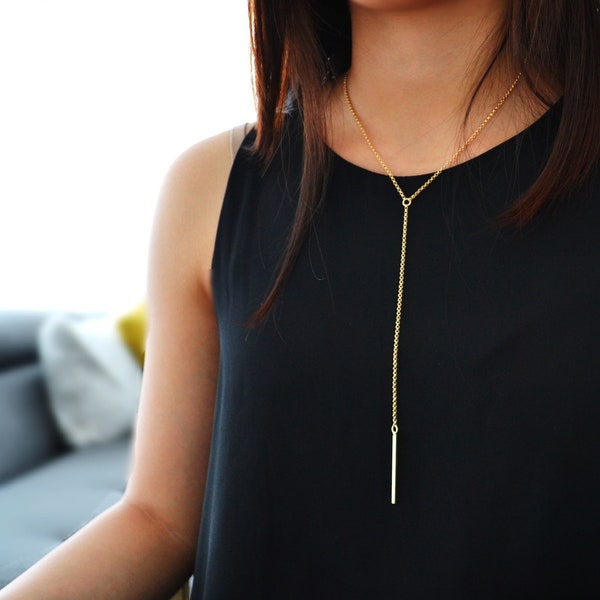 Lariat Necklace - Gold Long Necklace - Layering Necklace - Elegant Minimalist Jewelry - Gift for her - Modern Gold Necklace