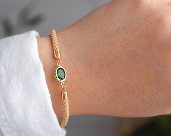 Emerald Nylon Bracelet – 18K Gold Plated Adjustable Chain Jewelry