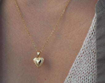 Medallón de corazón chapado en oro de 18k - Medallón de corazón delicado con fotos - Collar de encanto de medallón - Medallón de amor - Regalo para ella - Regalo del día de San Valentín