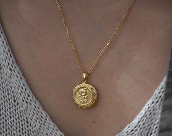 18K Gold Plated Locket Necklace - Round Locket Necklaces with Photo - Personalized Jewelry  - Gold necklace - Locket with photo - Gifts