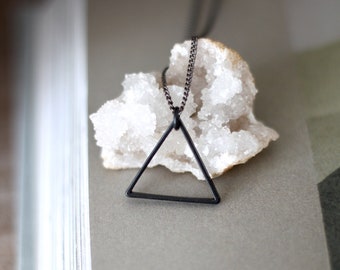 Mens Jewelry - Black Triangle Pendant - Unisex Jewelry - Minimalist and Modern Necklace - Gift for him - Gift for boyfriend - Long necklace