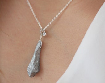 Silver Titanium Quartz Stone - Titanium Quartz Pendant - Natural Crystal - Long Necklaces - Layering Necklaces - Gemstone Pendant