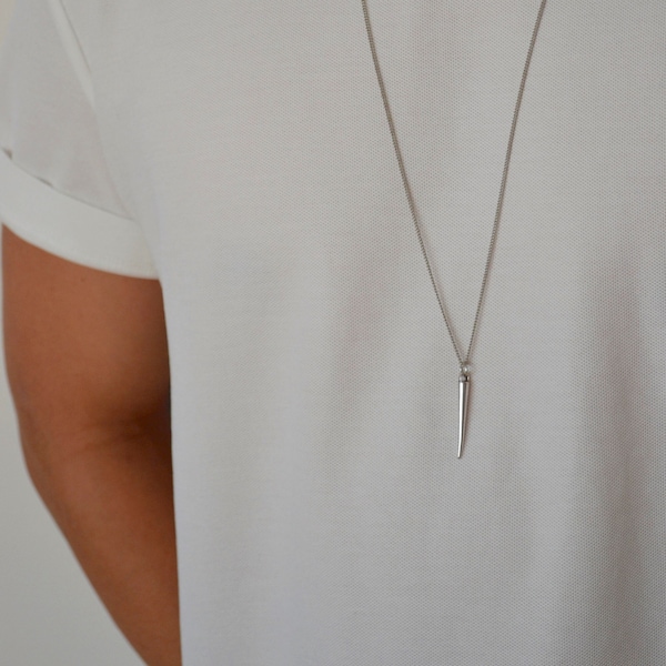 Mens Jewelry - Necklace for men - Silver Spike Pendant - Long Necklace - Gift for him -Gift for Boyfriend - Spike Necklace - Modern Jewelry