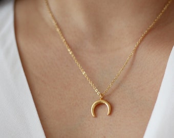 18 Karat Gold Crescent Moon Necklace - Premium Stainless Steel Chain- Durable Tarnish Free -Minimalist Jewelry - Dainty Layering Necklace