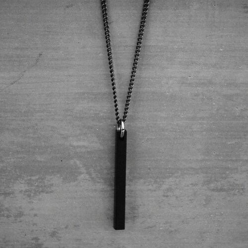 Black Metal Drop Mens Necklace Matte 