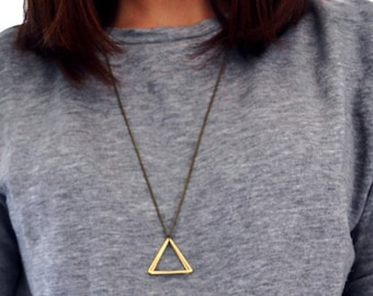 Large Brass Triangle necklace - Modern Triangle Necklace - Geometric Necklace - Minimal Jewelry - Layering Necklace - Unisex Mens Jewelry
