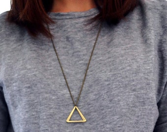 Large Brass Triangle necklace - Modern Triangle Necklace - Geometric Necklace - Minimal Jewelry - Layering Necklace - Unisex Mens Jewelry