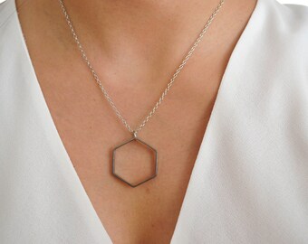 Hexagon Necklace - Geometric Pendant - Minimal and Modern Jewelry