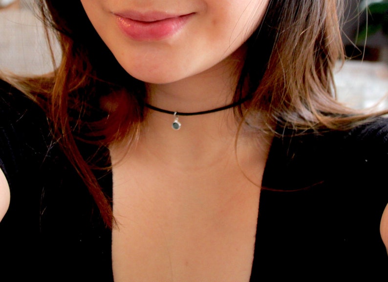 Birthstone Choker Necklace Black Choker Necklaces Personalized Necklace Birthstone Charm image 1