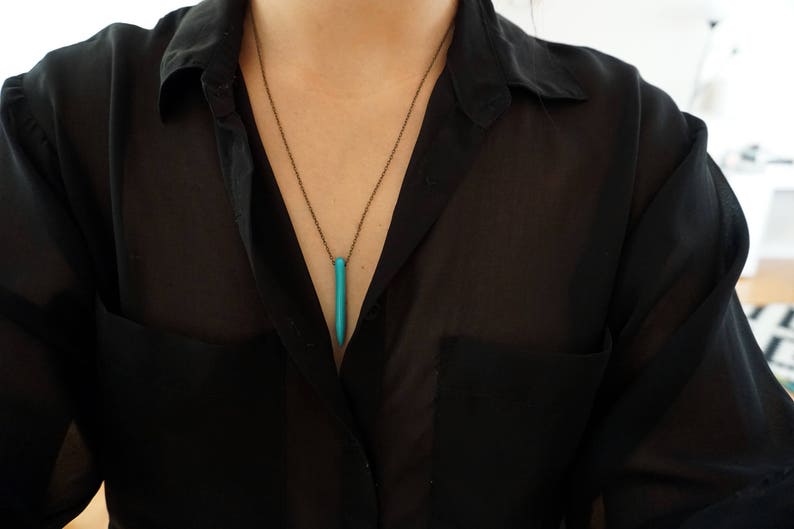 Minimal Jewelry Long Necklace Spike Turquoise Necklace