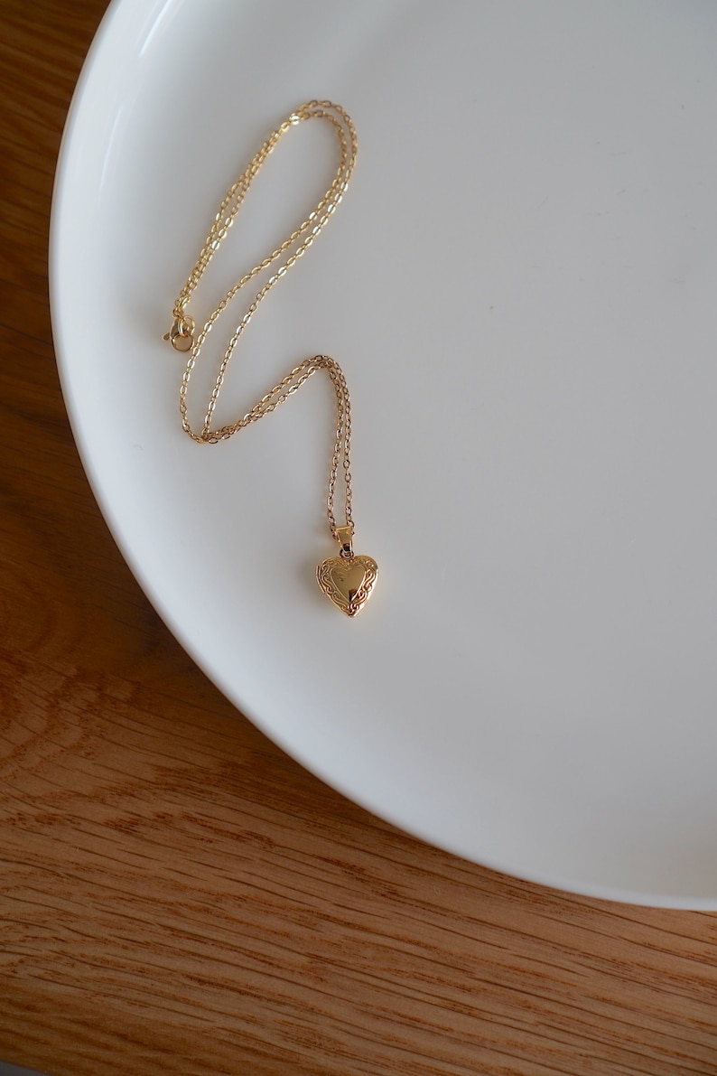 18k verguld hart medaillon sierlijk hart medaillon met foto's medaillon charme ketting liefde medaillon cadeau voor haar Valentijnsdag cadeau afbeelding 5