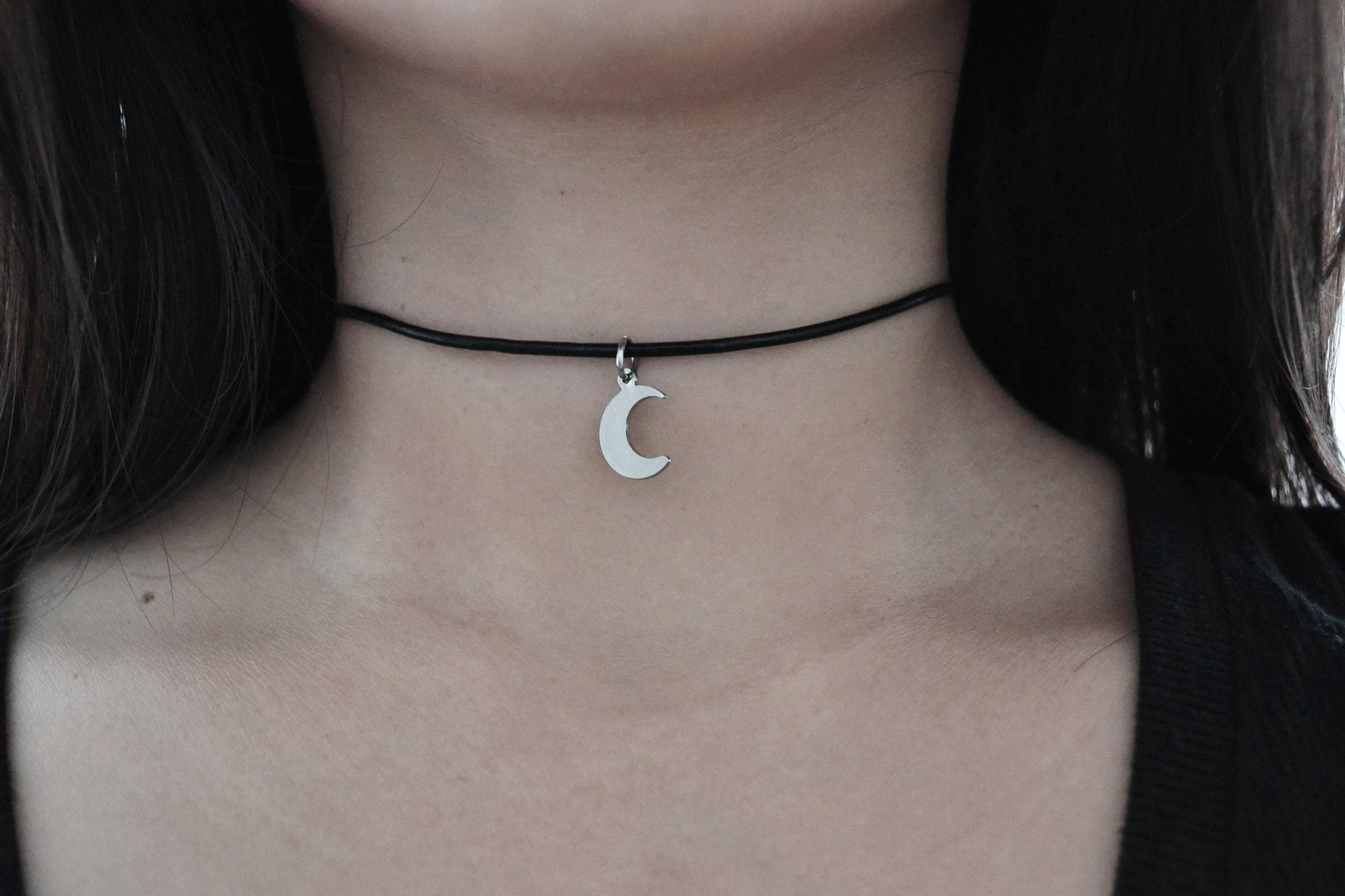 Stainless Steel Moon Choker Necklace Moon Etsy