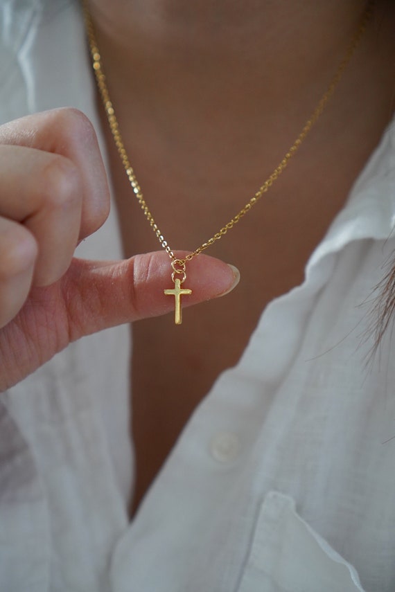 Collana Con Croce Piccola In Oro 18 Carati | Donna, Minimal, 41,9+5,1 Cm | Regalo In Confezione Elegante