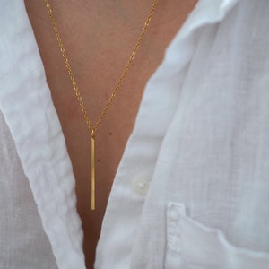 Elegant Gold Metal Bar Pendant - Long Gold Necklace - Modern Jewelry - Layering Necklace