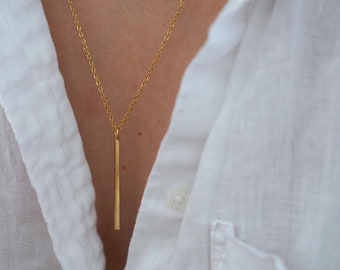 Elegant Gold Metal Bar Pendant - Long Gold Necklace - Modern Jewelry - Layering Necklace