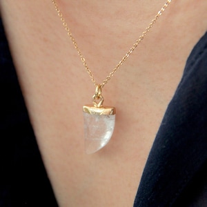 18 Karat Gold Plated Genuine Clear Quartz Necklace - Premium Stainless Steel Chain - Durable Tarnish Free Chain - Dainty layering Necklace