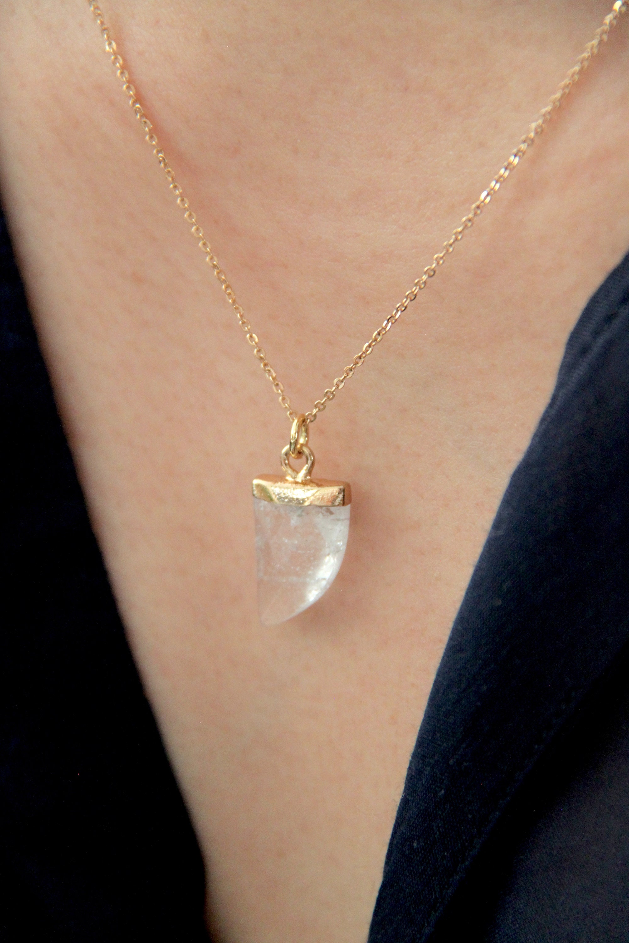 18 Karat Gold Plated Genuine Clear Quartz Necklace - Premium Stainless Steel Chain - Durable Tarnish Free Chain - Dainty layering Necklace