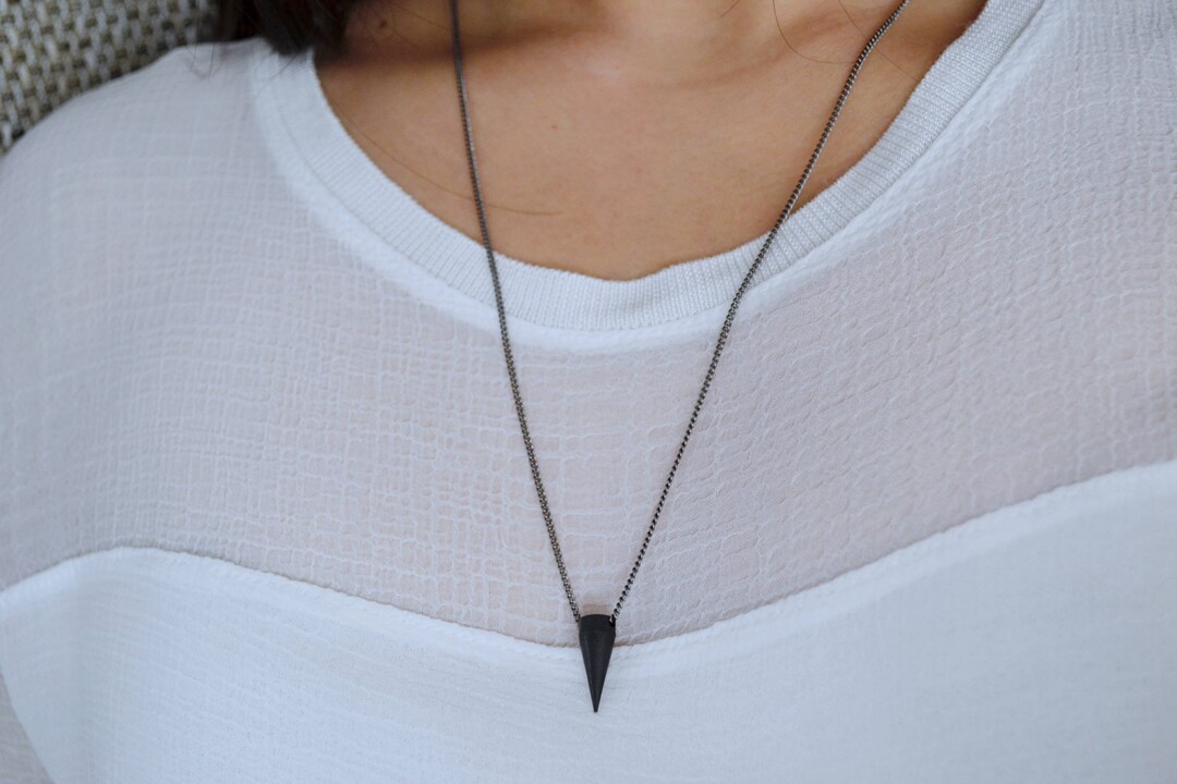 Matte Black Spike Necklace – Minimalist Gunmetal Chain Pendant - Etsy
