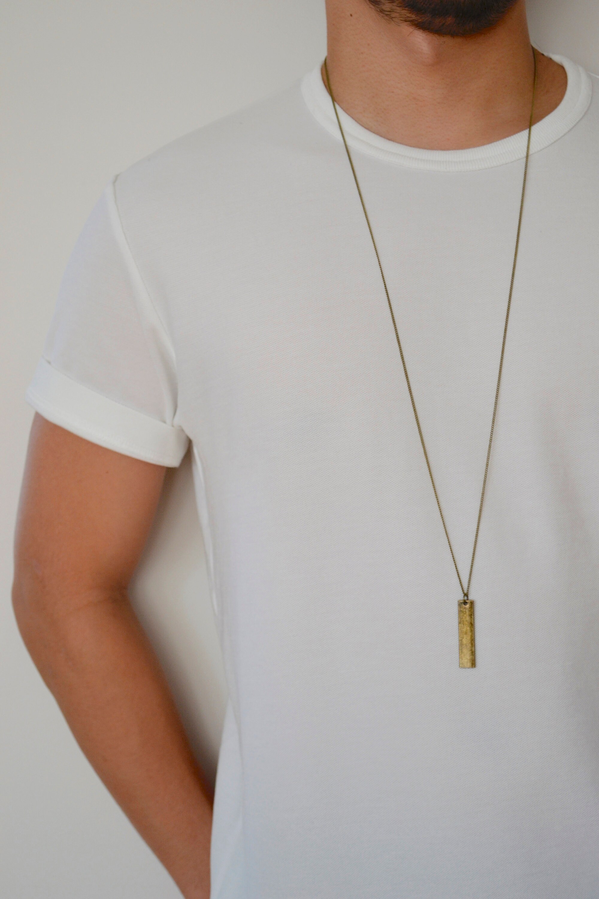 Mens Personalized Bar Necklace Bronze Bar Long Necklace Etsy Canada