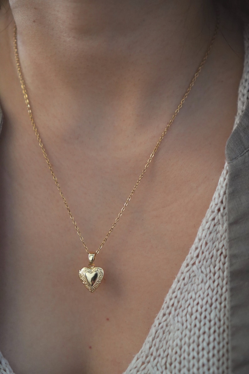 18k verguld hart medaillon sierlijk hart medaillon met foto's medaillon charme ketting liefde medaillon cadeau voor haar Valentijnsdag cadeau afbeelding 1