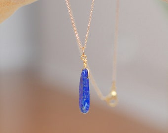 Lapis Lazuli Gemstone Necklace - Premium 18 Karat Gold Plated Stainless Steel Chain - Durable Tarnish Free - Dainty Gold layering Necklace