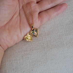 18k verguld hart medaillon sierlijk hart medaillon met foto's medaillon charme ketting liefde medaillon cadeau voor haar Valentijnsdag cadeau afbeelding 6