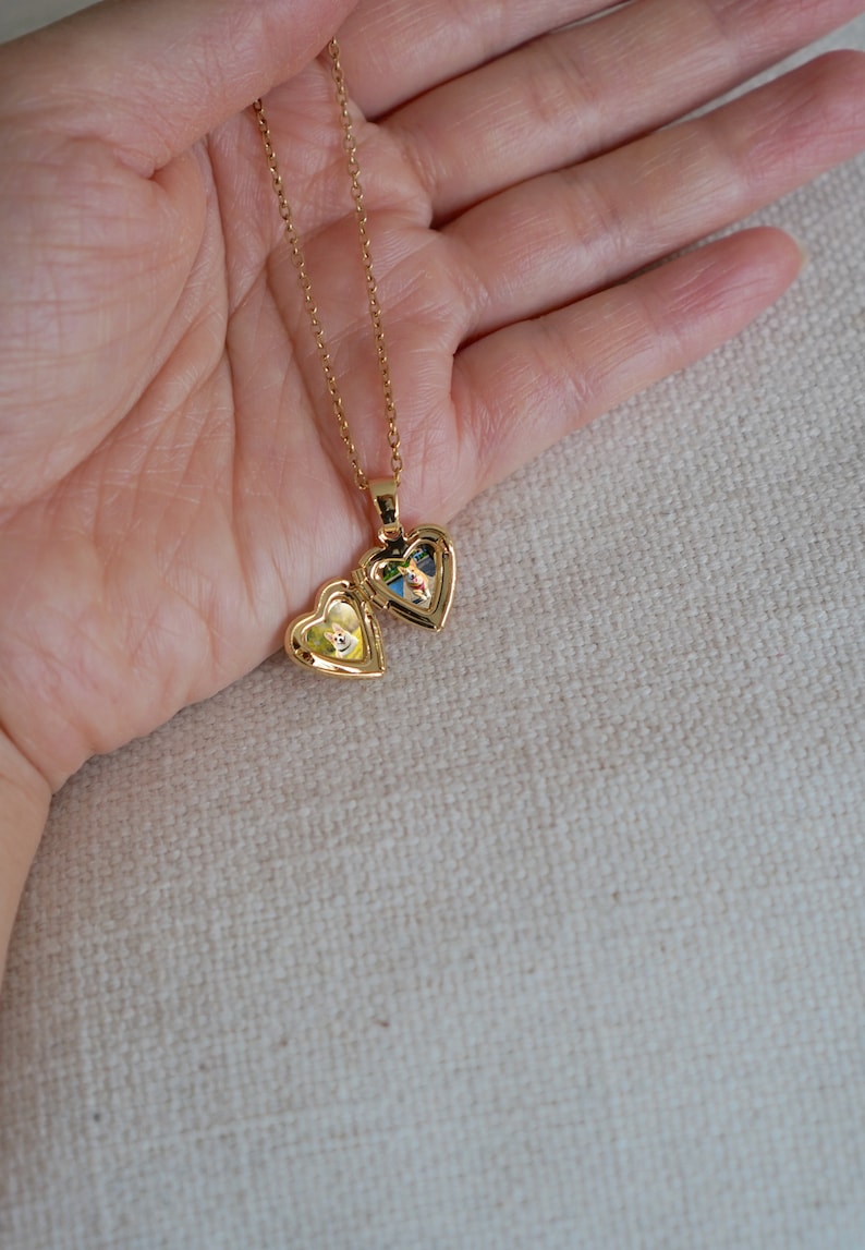 18k verguld hart medaillon sierlijk hart medaillon met foto's medaillon charme ketting liefde medaillon cadeau voor haar Valentijnsdag cadeau afbeelding 6