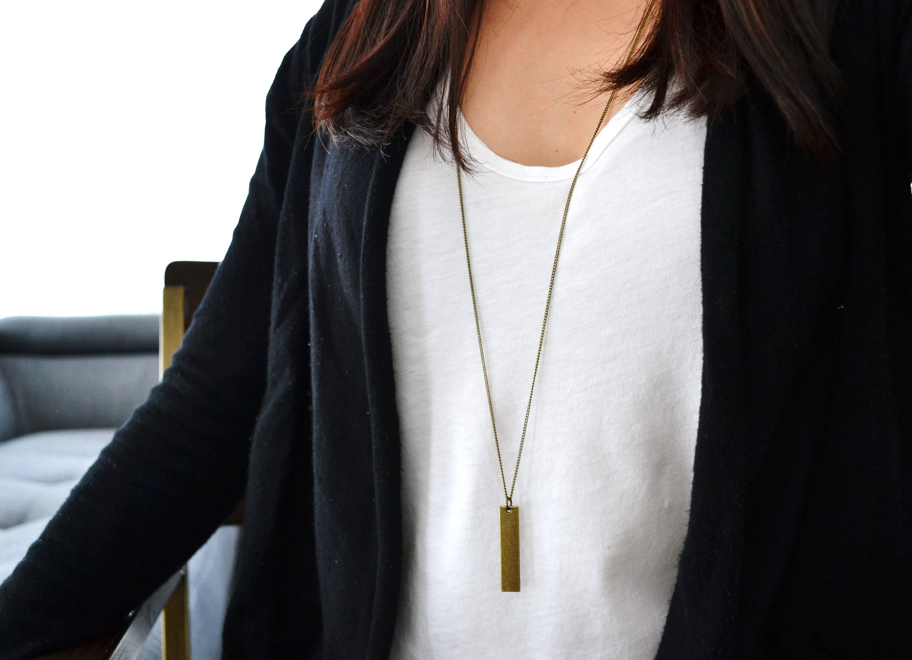 Mens Personalized Bar Necklace Bronze Bar Long Necklace Etsy Canada