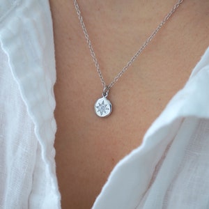 Silver Necklace - Round Disc Zirconia Pendant - Layering Necklaces - Round silver Charm - Gift for her - Silver minimalist jewelry