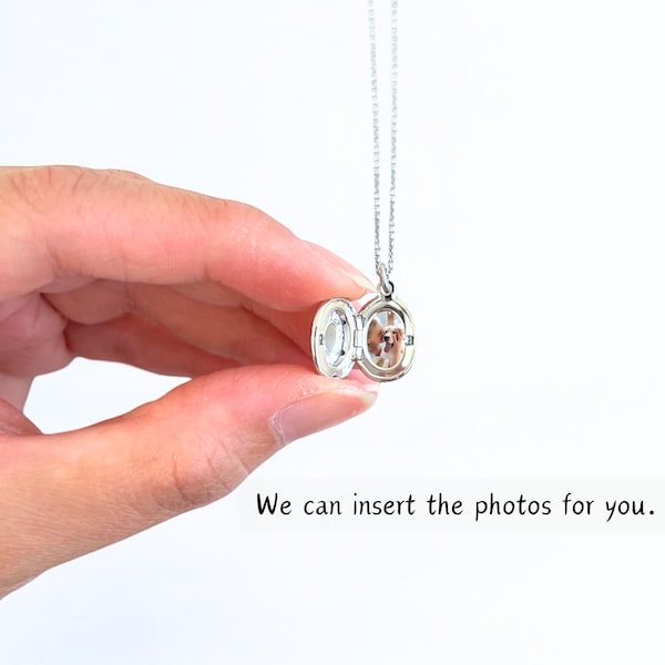 Collar con medallón ovalado pequeño de plata - Medallón personalizado con fotos - Regalo de aniversario - Collar con medallón de plata - Collares de plata para combinar con otros collares