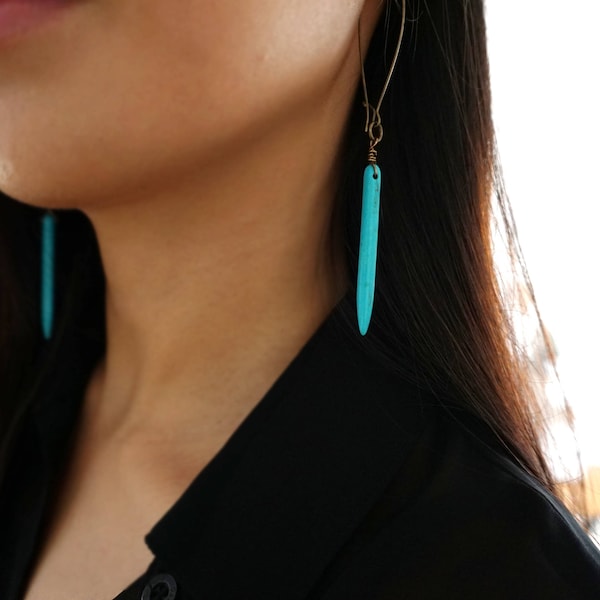 Large Turquoise Spike Earrings - Bohemian - Gypsy - Festival earrings - Summer earrings