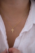 18 Karat Gold Plated Cross Necklace - Premium Stainless Steel Chain - Durable Tarnish Free Chain - Dainty and Elegant Jewelry - Gift for Her