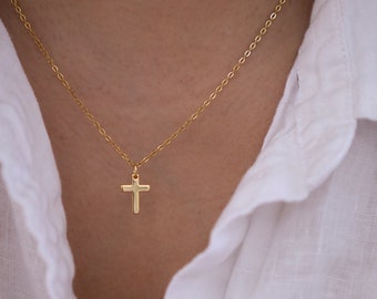 18 Karat Gold Plated Cross Necklace - Premium Stainless Steel Chain - Durable Tarnish Free Chain - Dainty and Elegant Jewelry - Gift for Her