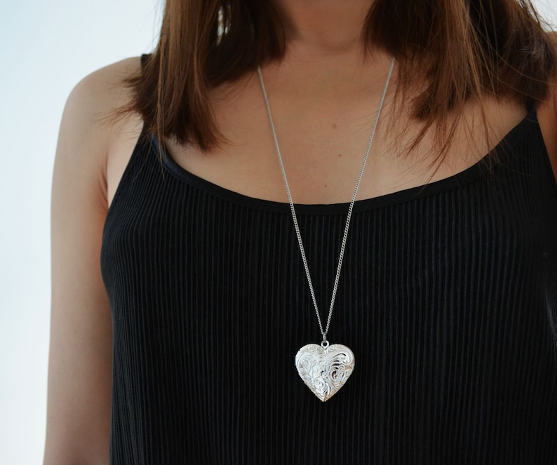 Floral Necklace Gift For her Silver Locket Necklace Valentines Gift Bridesmaids Gift Mothers Gift Silver Heart Locket Necklace
