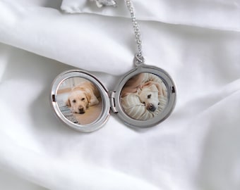 Collier médaillon rond en argent avec photos - Sautoirs longs pour femme - Collier médaillon pour elle - Idées cadeaux pour maman - Médaillon en acier inoxydable