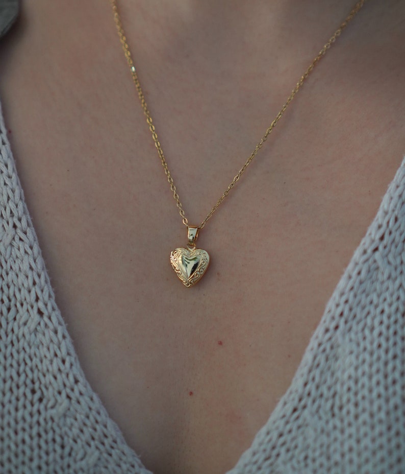 18k verguld hart medaillon sierlijk hart medaillon met foto's medaillon charme ketting liefde medaillon cadeau voor haar Valentijnsdag cadeau afbeelding 4